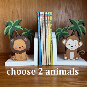 Bookends, Jungle Animal Bookends, Safari Animals, Nursery Decor, Custom Animals available