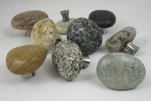 Sea Stones Stone and Stainless Steel Cabinet Knobs and Drawer Pulls, Natural Stone, Kitchen and Bathroom