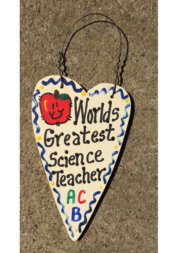 Teacher Gifts Worlds Greatest  Science Teacher  Long Heart  w/Apple School Positions