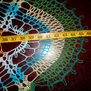 Stunning Handmade Crochet Tablecloth Doily, 46", "Rainbow Peacock Tail", Cotton 100%, USA FREE shipping