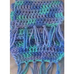 Crocheted Winter Scarf -  Blue Aqua Purple Ocean