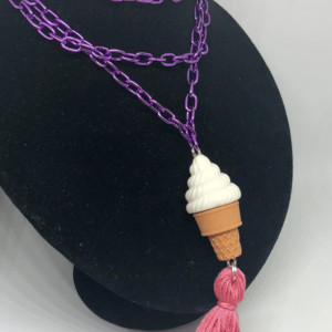 Ice Cream Cone Upcycled Eraser Toy with Tassel Necklace - Ice Cream Emoji Jewelry - Tassel Necklace - Upcycled Toy Necklace -  Vanilla Cup