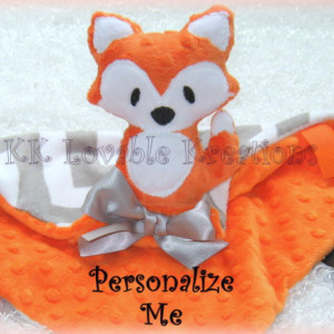 Personalized Minky Fox Lovey, Unique Baby Gift