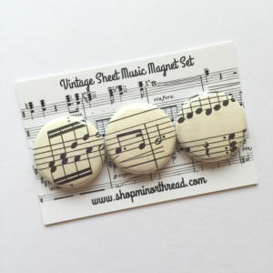 Sheet Music Magnets Made From Vintage Sheet Music Handmade by Minor Thread