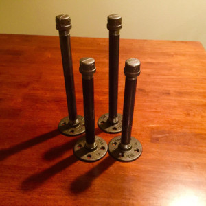 Two Pairs of Industrial Black Iron Pipe Shelf Brackets"DIY" Kit, 1/2" X 8" and 10" Brackets , Complete set for two shelves