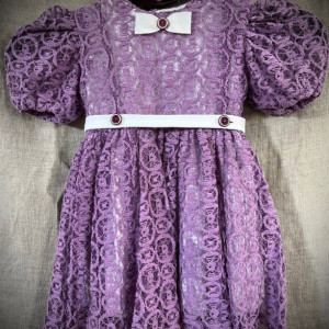 Puff Sleeves Lilac Lace Baby Dress - 12m
