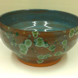Delicate Wheel Thrown Copper Lichen Serving Bowl