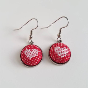 Heart Earrings, Valentine's Day Gift, Wrap Scrap Jewelry, Kokadi Love, Red and White