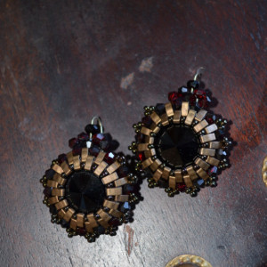 E5- Swarovski crystal earrings with bronze half tila beads