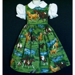 NEW Handmade Horses/Ponies in Meadow Green Dress Custom Sz 12M-14Yrs