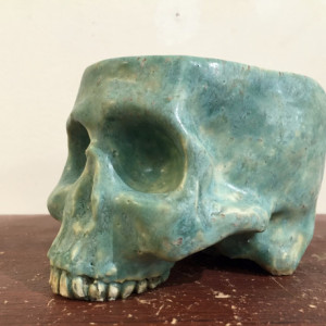 Ceramic Skull Mug Rusty Green