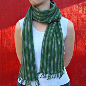 Green & Gray Fringed Striped Scarf