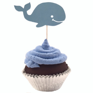 Blue Whale Cupcake Toppers - Set of 12, 1-Sided or 2-Sided