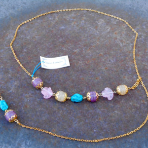 Antique Multi Colored Glass Beads on Gold Plated Chain