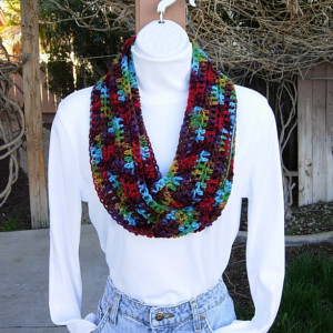 INFINITY SCARF Lightweight Summer Loop Cowl Colorful Red Burgundy Gold Green Purple Turquoise Handmade Crochet Knit..Ready to Ship in 3 Days