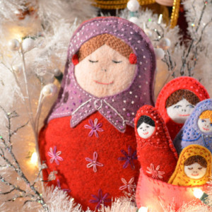 Babushka Russian Felt Doll Natural Play Toys Decor