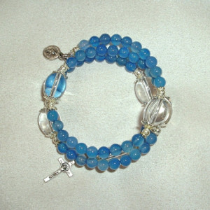 Rosary Bracelet of Blue and Clear Glass Beads, SP Medals