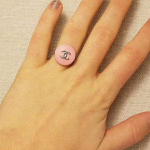 Authentic Iconic Designer Button Ring Pink, Insignia Ring Classic Designer Up-Cycled Button Jewelry
