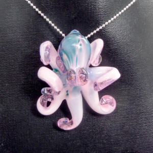 The Pink Teal Kracken Collectible Wearable  Boro Glass Octopus Necklace / Sculpture Made to Order