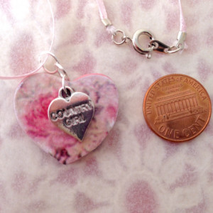 For the Love of the Craft Mixed Media Pink Country Girl Heart Charm Pendant