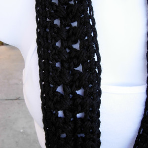 Women's Solid Black SUMMER SCARF Small Infinity Loop Soft Silky Lightweight Crochet Knit Narrow Short Skinny Cowl, Ready to Ship in 3 days
