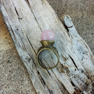 Pink Rose Quartz Crystal Ball Ring