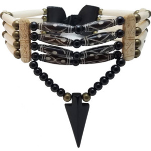 Handmade Traditional 4 Row Buffalo Bone Hairpipe Tribal Choker Necklace with Arrowhead Pendant