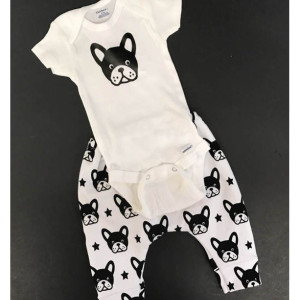 Boston Terrier pants and onesie infant outfit
