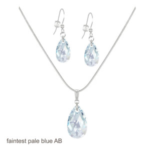  Free Shipping - Austrian Crystal Teardrop Sterling Silver Necklace and Earring Set - Color Choice - 18 inch chain