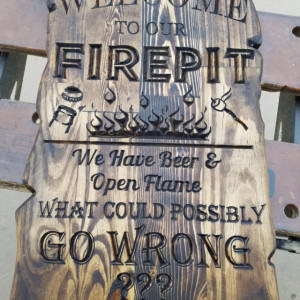 Custom Personalized ( add text of your choice if you would like ) Welcome to Our Fire Pit Sign V Carved Wood Sign