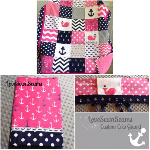 Hot Pink/Navy Nautical Baby quilt