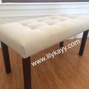 Upholstered bench button tufted and nail head trim end of bed stool ottoman