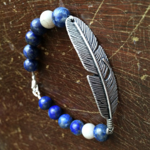 Blue lapis & silver feather bracelet