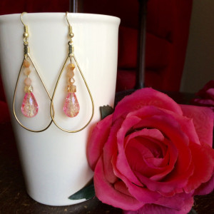 Gold dangle earrings (turquoise or pink)