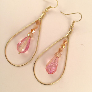 Gold dangle earrings (turquoise or pink)