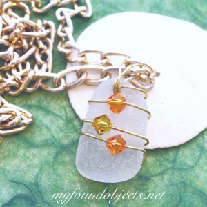By the Sea Sea Glass and Crystal Pendant, Orange