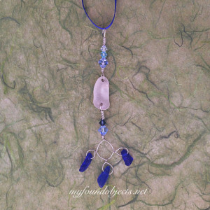 By the Sea, Statement Sea Glass and Crystal Pendant, White/Blue