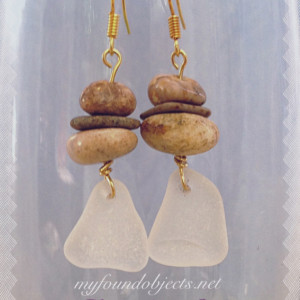 By the Sea, Sea Glass and River Rock Dangle Earrings 