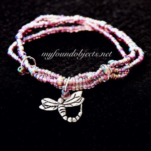 Beaded Stacking Bracelets, Pink Dragonfly 