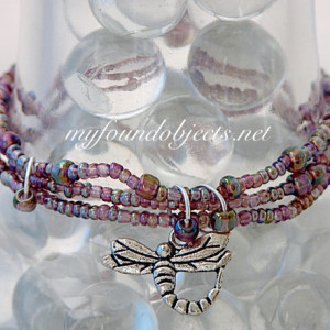 Beaded Stacking Bracelets, Pink Dragonfly 