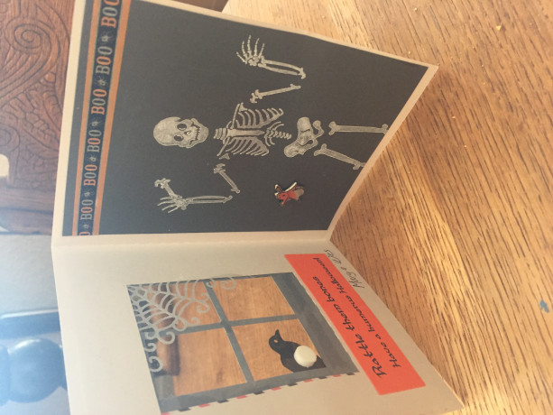 Skeleton in a house Halloween card