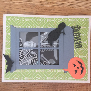 Skeleton in a house Halloween card