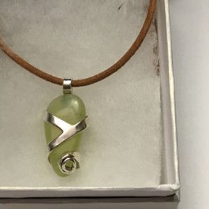 Silver wrapped prehnite pendant