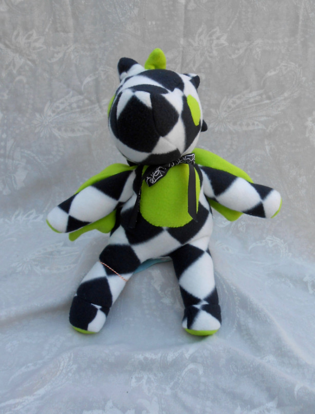Large White and Black Diamond Print Dragon with Lime Green Accents