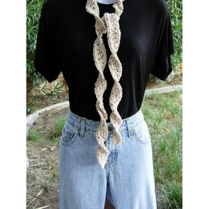 Women's Light Natural Brown Skinny Crochet Knit SUMMER SCARF Small Soft Cotton Spiral Knit Narrow Lightweight Beige Crocheted Necklace Ready to Ship in 2 Days