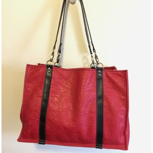 Large Leather Tote, Market bag with shoulder straps using an embossed leather pattern.