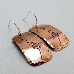 Copper earrings. Dandelion earrings. Flower earrings. Jewelry. Handmade earrings. Boho rustic jewelry.