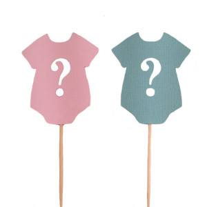 Pink & Blue Question Mark Gender Reveal Cupcake Toppers - Set of 12