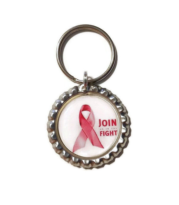 Breast Cancer Awareness "Join Us In The Fight" Bottle Cap Keychain, Breast Cancer, Survivor, Find A Cure, Pink Ribbon