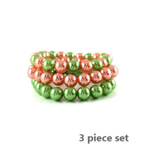 Pink and Green Pearl Alpha Kappa Alpha Inspired  3 Piece Stretch Bracelet
